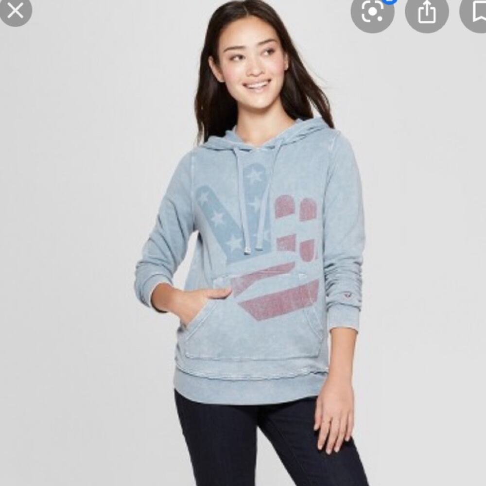 Junk Food Wash Blue Distressed Peace Sign American Flag Hoodie Small